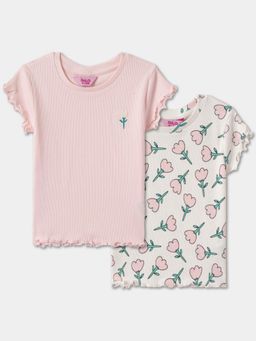 R&B - Cotton Floral Short Sleeve Crew Neck Girls T-Shirt (Pack Of 2)
