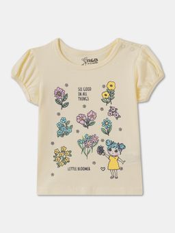 R&B - Yellow Cotton Graphic Short Sleeve Crew Neck Girls T-Shirt