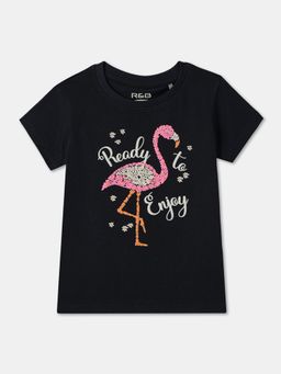 R&B - Navy Blue Cotton Short Sleeve Crew Neck Girls T-Shirt