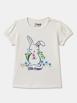 R&B - White Cotton Graphic Short Sleeve Crew Neck Girls T-Shirt