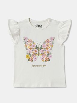 R&B - White Cotton Short Sleeve Crew Neck Girls T-Shirt