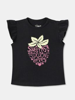 R&B - Black Cotton Short Sleeve Crew Neck Girls T-Shirt