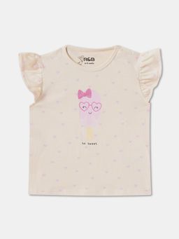 R&B - Beige Cotton Short Sleeve Crew Neck Girls T-Shirt