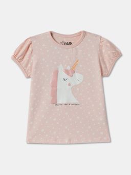 R&B - Pink Cotton Short Sleeve Round Neck Girls T-Shirt