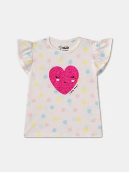 R&B - White Cotton Short Sleeve Crew Neck Girls T-Shirt