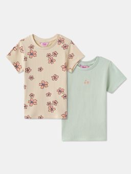 R&B - Cotton Floral Short Sleeve Crew Neck Girls T-Shirt (Pack Of 2)