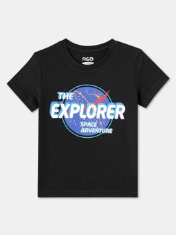 R&B - Black Cotton Short Sleeve Crew Neck Boys T-Shirt