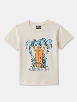 R&B - Beige Cotton Short Sleeve Crew Neck Boys T-Shirt