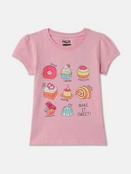 R&B - Pink Cotton Short Sleeve Crew Neck Girls T-Shirt