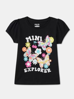 R&B - Black Cotton Short Sleeve Crew Neck Girls T-Shirt