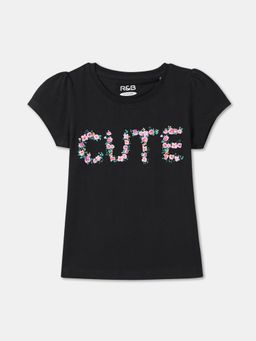 R&B - Black Cotton Short Sleeve Crew Neck Girls T-Shirt