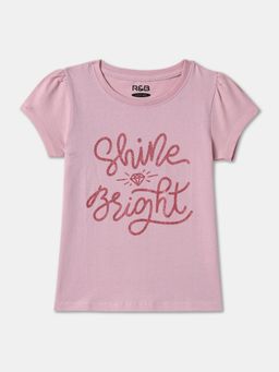 R&B - Pink Cotton Short Sleeve Crew Neck Girls T-Shirt