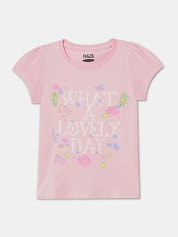 R&B - Pink Cotton Short Sleeve Crew Neck Girls T-Shirt