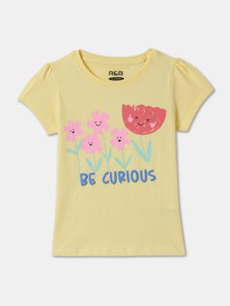 R&B - Yellow Cotton Graphic Short Sleeve Crew Neck Girls T-Shirt