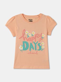 R&B - Peach Cotton Short Sleeve Crew Neck Girls T-Shirt