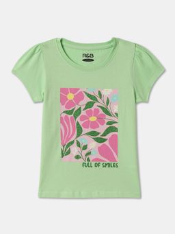 R&B - Girls Cotton Floral Short Sleeve Round Neck Girls T-Shirt