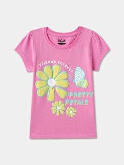 R&B - Pink Cotton Short Sleeve Crew Neck Girls T-Shirt