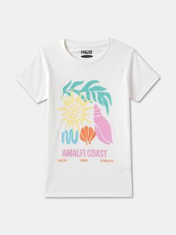R&B - White Cotton Short Sleeve Crew Neck Girls T-Shirt