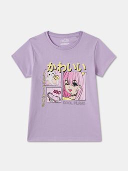 R&B - Purple Cotton Short Sleeve Crew Neck Girls T-Shirt