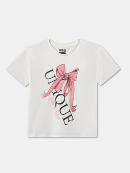 R&B - White Cotton Short Sleeve Crew Neck Girls T-Shirt