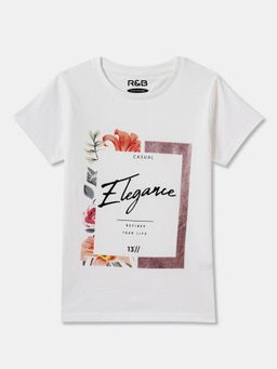 R&B - Ivory Cotton Graphic Short Sleeve Crew Neck Girls T-Shirt