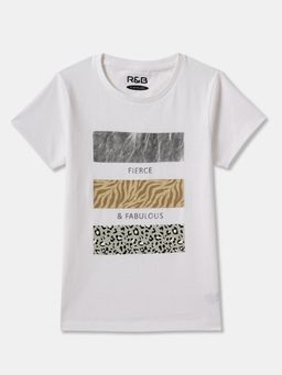 R&B - Ivory Cotton Short Sleeve Crew Neck Girls T-Shirt