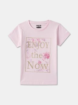R&B - Pink Cotton Short Sleeve Crew Neck Girls T-Shirt
