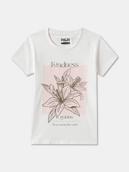 R&B - Ivory Cotton Graphic Short Sleeve Crew Neck Girls T-Shirt