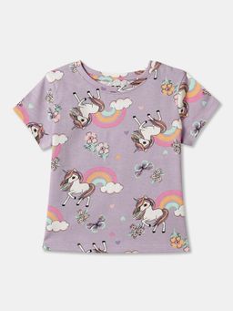 R&B - Purple Cotton Short Sleeve Crew Neck Girls T-Shirt