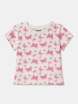 R&B - Ivory Cotton Floral Short Sleeve Crew Neck Girls T-Shirt