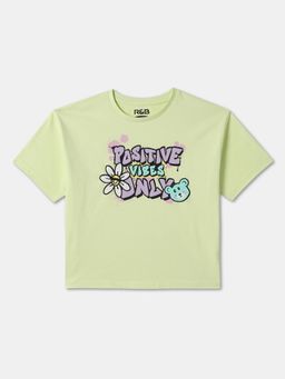 R&B - Green Cotton Short Sleeve Crew Neck Girls T-Shirt