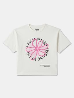 R&B - White Cotton Short Sleeve Crew Neck Girls T-Shirt