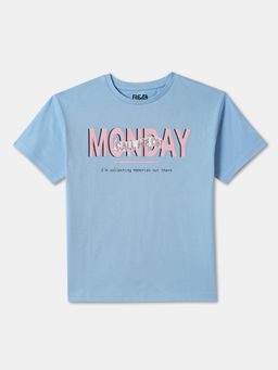 R&B - Blue Cotton Short Sleeve Crew Neck Girls T-Shirt