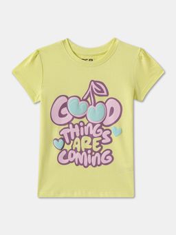 R&B - Yellow Cotton Graphic Short Sleeve Crew Neck Girls T-Shirt