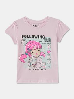 R&B - Lavender Cotton Graphic Short Sleeve Crew Neck Girls T-Shirt