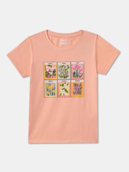 R&B - Peach Cotton Short Sleeve Crew Neck Girls T-Shirt