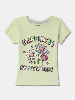 R&B - Green Cotton Graphic Short Sleeve Crew Neck Girls T-Shirt