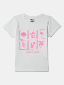 R&B - White Cotton Short Sleeve Crew Neck Girls T-Shirt