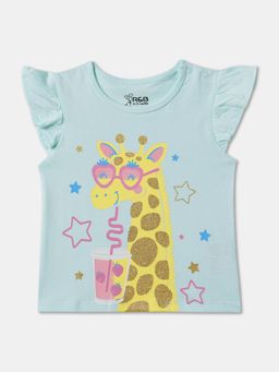 R&B - Blue Cotton Cap Sleeve Crew Neck Girls T-Shirt