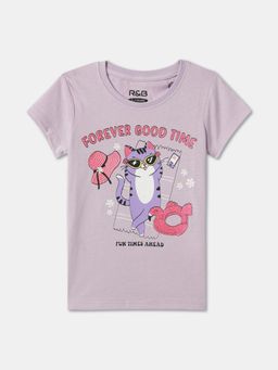 R&B - Purple Cotton Short Sleeve Crew Neck Girls T-Shirt