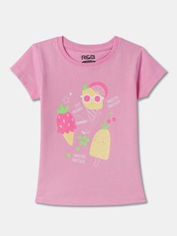 R&B - Pink Cotton Graphic Short Sleeve Crew Neck Girls T-Shirt
