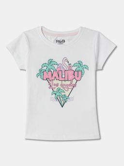 R&B - Ivory Cotton Graphic Short Sleeve Crew Neck Girls T-Shirt