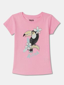 R&B - Pink Cotton Graphic Short Sleeve Crew Neck Girls T-Shirt