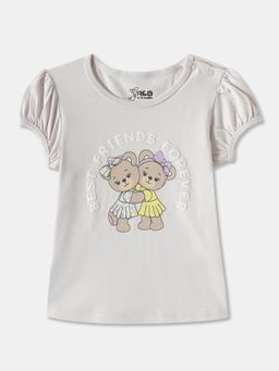 R&B - Lavender Cotton Puff Sleeves Crew Neck Girls T-Shirt
