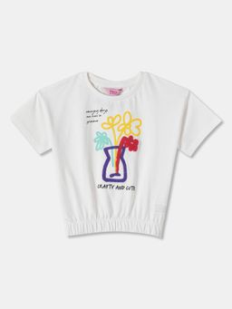 R&B - White Cotton Short Sleeve Crew Neck Girls T-Shirt