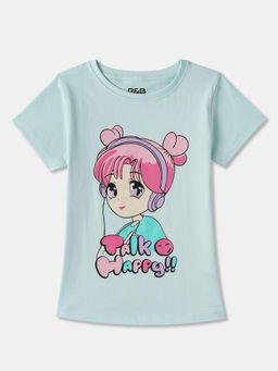 R&B - Blue Cotton Short Sleeve Crew Neck Girls T-Shirt