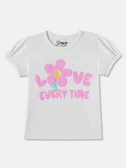 R&B - White Cotton Short Sleeve Crew Neck Girls T-Shirt