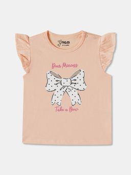 R&B - Peach Cotton Cap Sleeve Crew Neck Girls T-Shirt