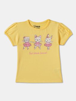 R&B - Yellow Cotton Short Sleeve Crew Neck Girls T-Shirt