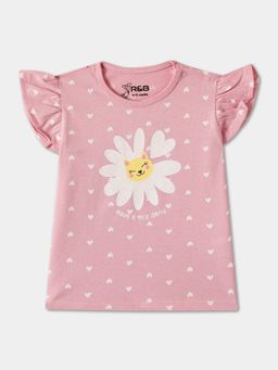 R&B - Pink Cotton Cap Sleeve Crew Neck Girls T-Shirt
